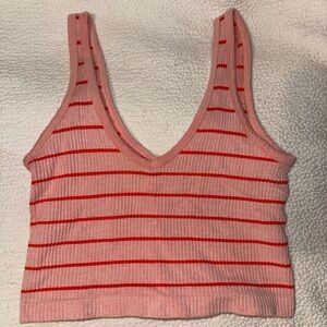 Urban outfitters out from under pink and Red Striped V-Neck Crop Tank